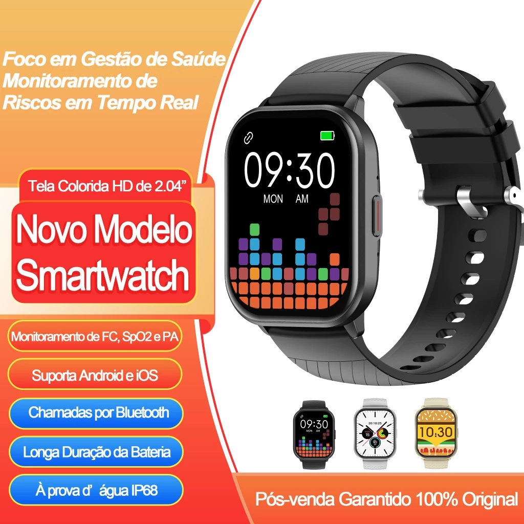 Smartwatch H01 Unissex | Chamadas Bluetooth | Tela 2.04" | 20 Modos Esportivos | Monitor de Sono | Bateria 280mAh | IP68