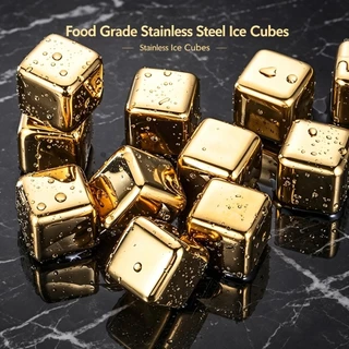 Pedras De Resfriamento De Metal Dourado E Siver, Cubos De Gelo Reutilizáveis De Aço De Uísque, Inoxidável 304 Com Caix