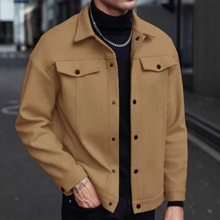 Jaqueta Masculina De Lã Outono Inverno Casual Negócios Casaco Curto Tendência