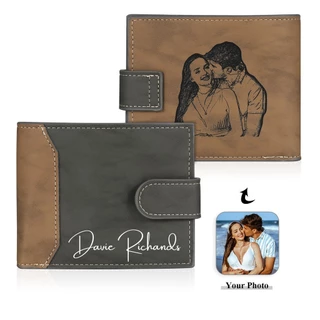 Carteira Masculina Com Imagem Personalizada, Dupla De Couro PU Foto Para Homens, Vários Slots Multifuncional, Present