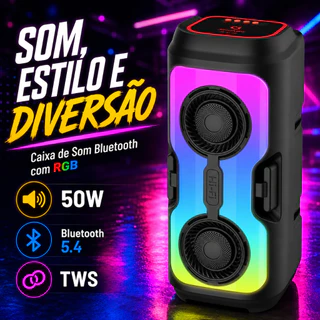 Caixa de som Bluetooth portátil com bateria de longa duração e iluminação ambiente RGB, perfeita para praias e festas
