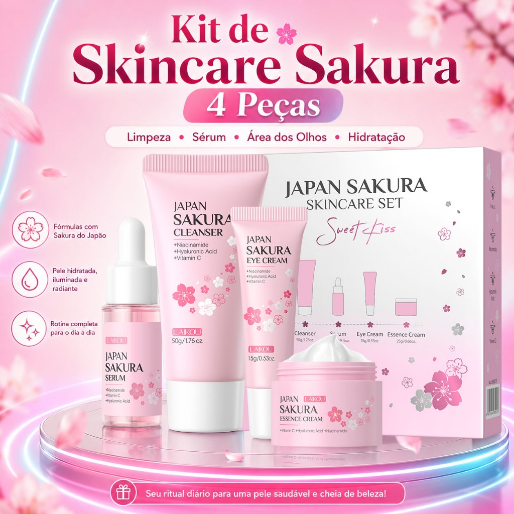 LAIKOU Sakura 4pcs Skin Care Set Lighten Blemishes Soro Hidratante