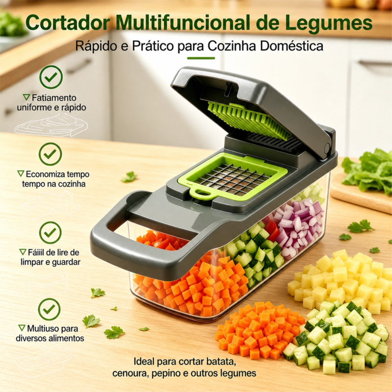 Cortador Multifuncional de Legumes e Vegetais 16 em 1 - Rápido Prático e Fácil de Limpar para Cozinha Doméstica