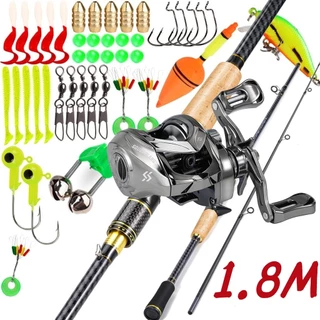 Sougayilang Conjunto De Carretel De Vara De Pesca, 2 Seções De Fibra De Carbono 19 + 1 Rolamento, Copo De Linha De Alu