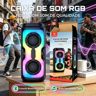 Caixa de som Bluetooth 5.4 Portátil Longa Duração Com Led RGB Portátil FM USB TWS 50W Para Praia, Festa ou Viagem