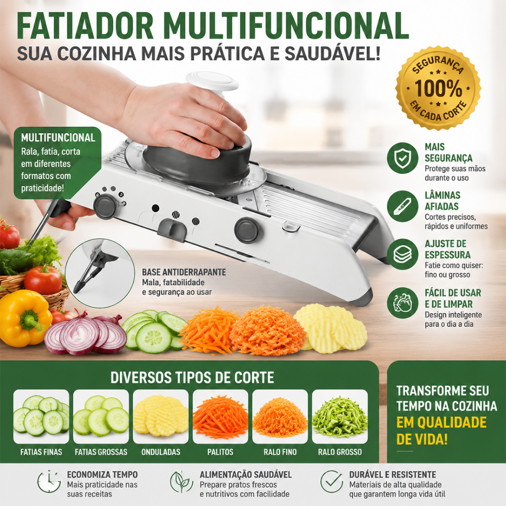 Mandolin Fatiador Profissional Aço Inox 18 tipos Cortador De
