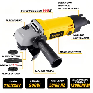 Esmerilhadeira angular 900w 115mm 4.1/2 11000rpm 110V/220V