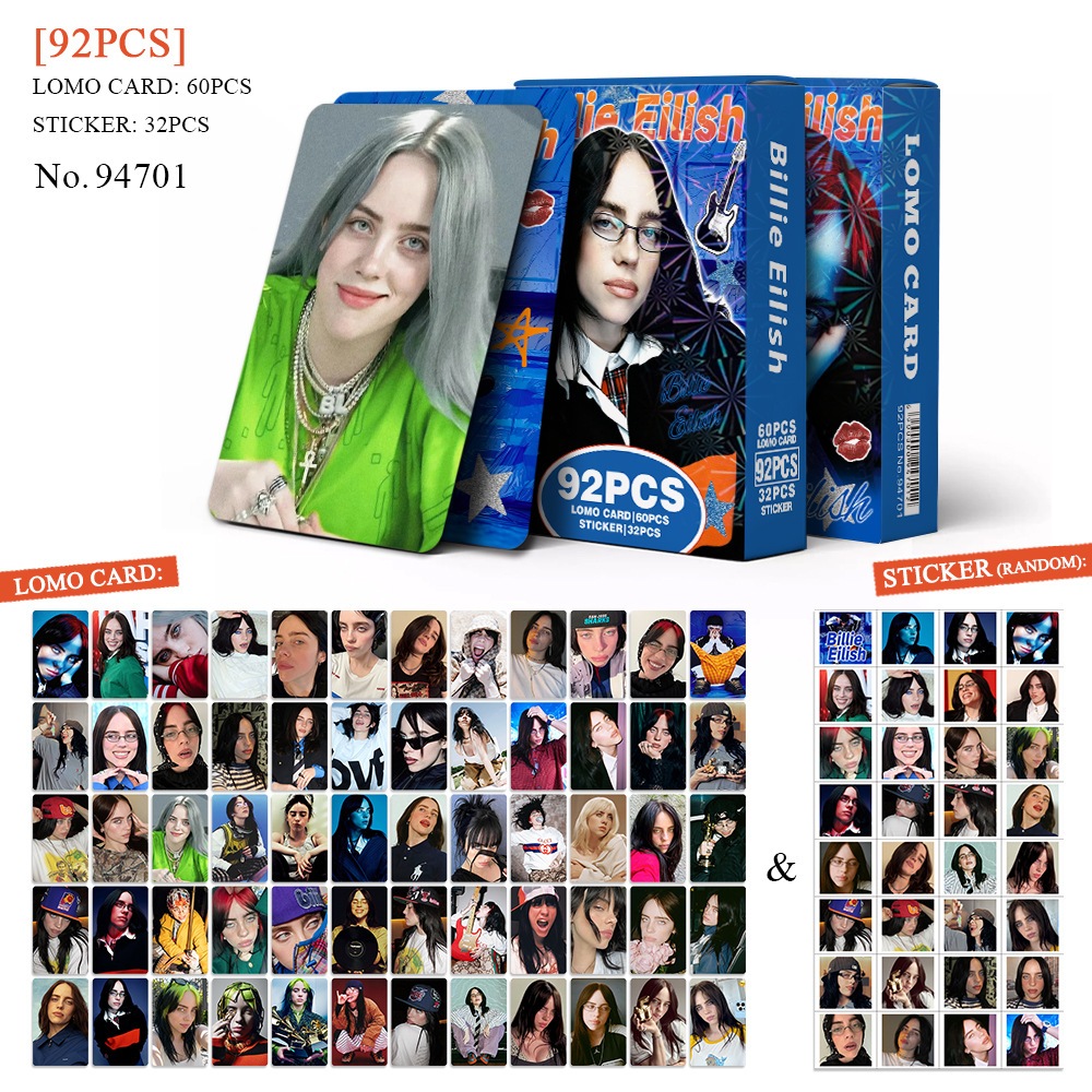 Billie Eilish Lomo Cartão Postal 60pcs + 32pcs Adesivo | Shopee Brasil