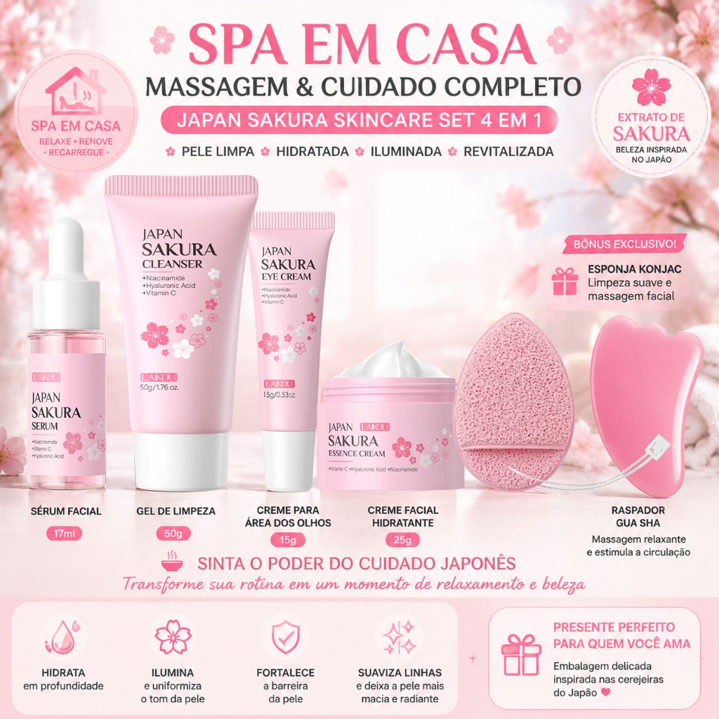 LAIKOU Sakura 4pcs Skin Care Set Lighten Blemishes Soro Hidratante