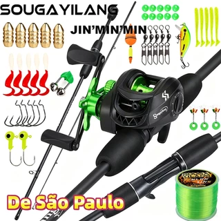 Sougayilang Baitcasting Fishing Combo Carretel De Relação De Engrenagem De Alta Velocidade 7.2: 1 + Vara De Fibra De Ca