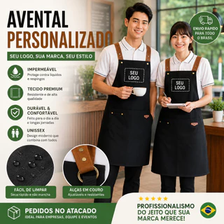Avental Impermeável Personalizado Com Logotipo Para Cafeteria E Restaurante | De Trabalho Unissex Premium