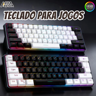 Teclado Gamer RGB Com Fio 61 Teclas Mini Compacto Cabo USB-C Removível Promoção
