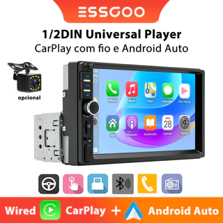 ESSGOO 7 polegadas 1/2 Din 7018B Central Multimídia Automotiva com Tela Sensível ao Toque, CarPlay/Automático/MirrorLink