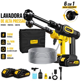 Lavadora de Pressão Portátil Bico 6 em 1 48V 2 Baterias para Lava Carro Casa e Jardim 110V/220V