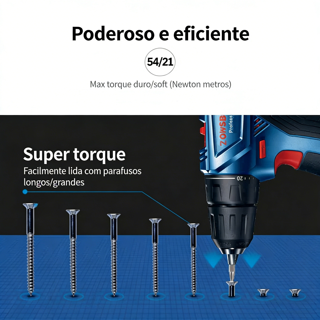 Parafusadeira Furadeira de Impacto 48V 2 Baterias Profissional