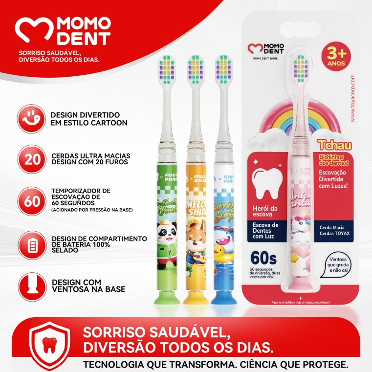 Momodent Escova de Dente Infantil, Adequada para 3+ Anos, 4 Cores, Com ...