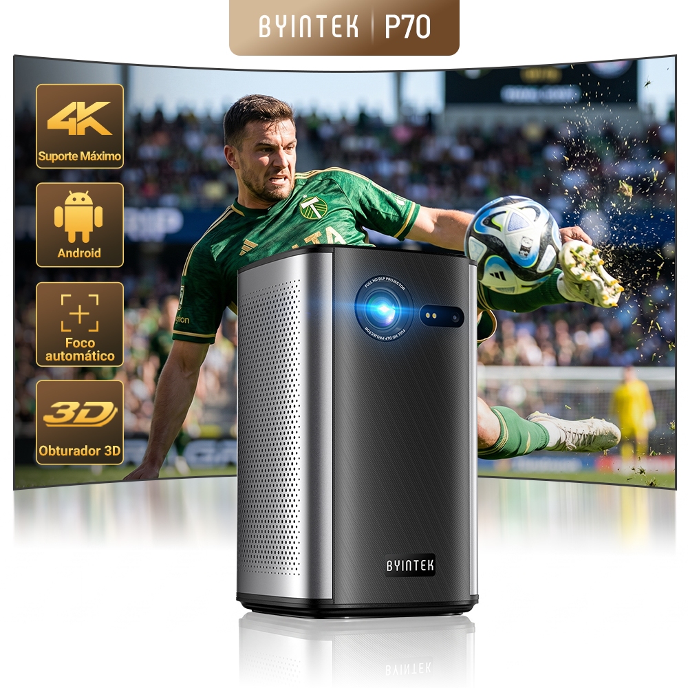 BYINTEK P70 4K Projetor Portátil Com Foco Automático Bateria