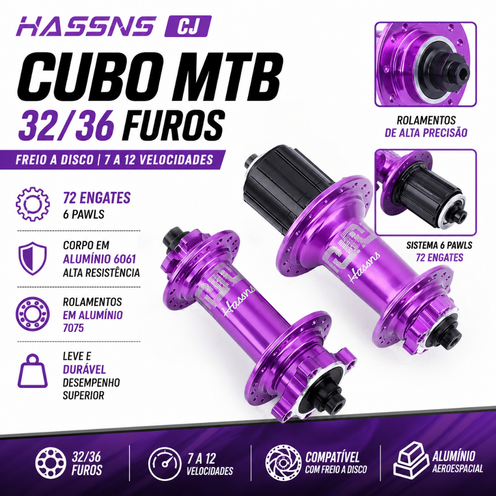 HASSNS CJ Cubo MTB 6 Pawls 72 Engates 32 36 Furos 7 a 12