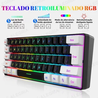 Teclado para jogos com fio 61-Key RGB Backlight Mini Compact USB-C Cabo de alimentação plugável-ALE
