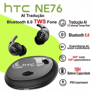 HTC NE76 AI Tradução Fone De Ouvido Bluetooth 6.0 Sem Fio Para Dormir TWS Som Surround 360° Com Microfone