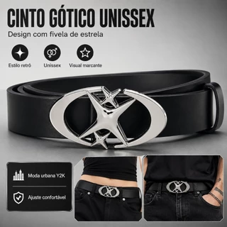 Cinto De Fivela Estrela Metálica Oval Simples E Casual Ideal Para Jeans masculino Mulheres punk hip-hop’s clássicos