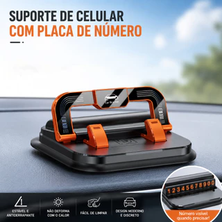 Suporte de telefone para painel de carro multifuncional com placa de número de