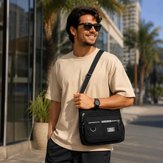 Bolsa Masculina Transversal Grande Capacidade Impermeável Nylon Resistente para Trabalho e Dia a Dia