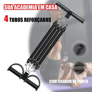 Elástico Extensor com Pedal Multifuncional 4 Tubos Treino Fitness Academia Em Casa