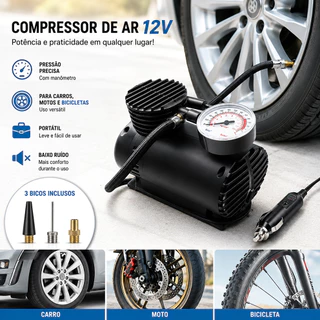 Mini Compressor De Ar Elétrico Portátil Com Manômetro 250PSI 12V Para Pneu Carro Moto Bike Bola