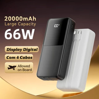 Carregador Power Bank 20000mah Portátil Display Digital 66W Carregamento Super Rápido Com 4 Cabos