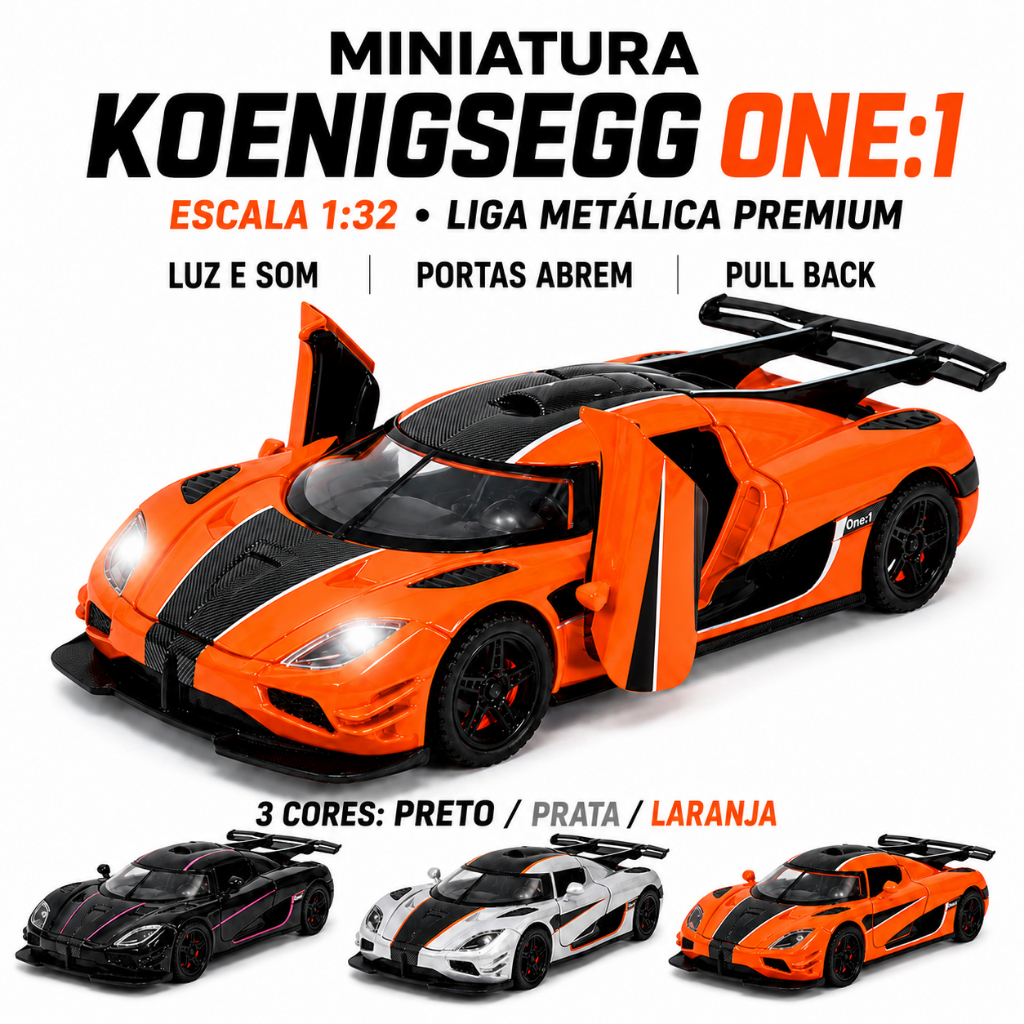 Miniatura Koenigsegg One:1 1:32 Liga Metálica Luz Som Portas Abrem