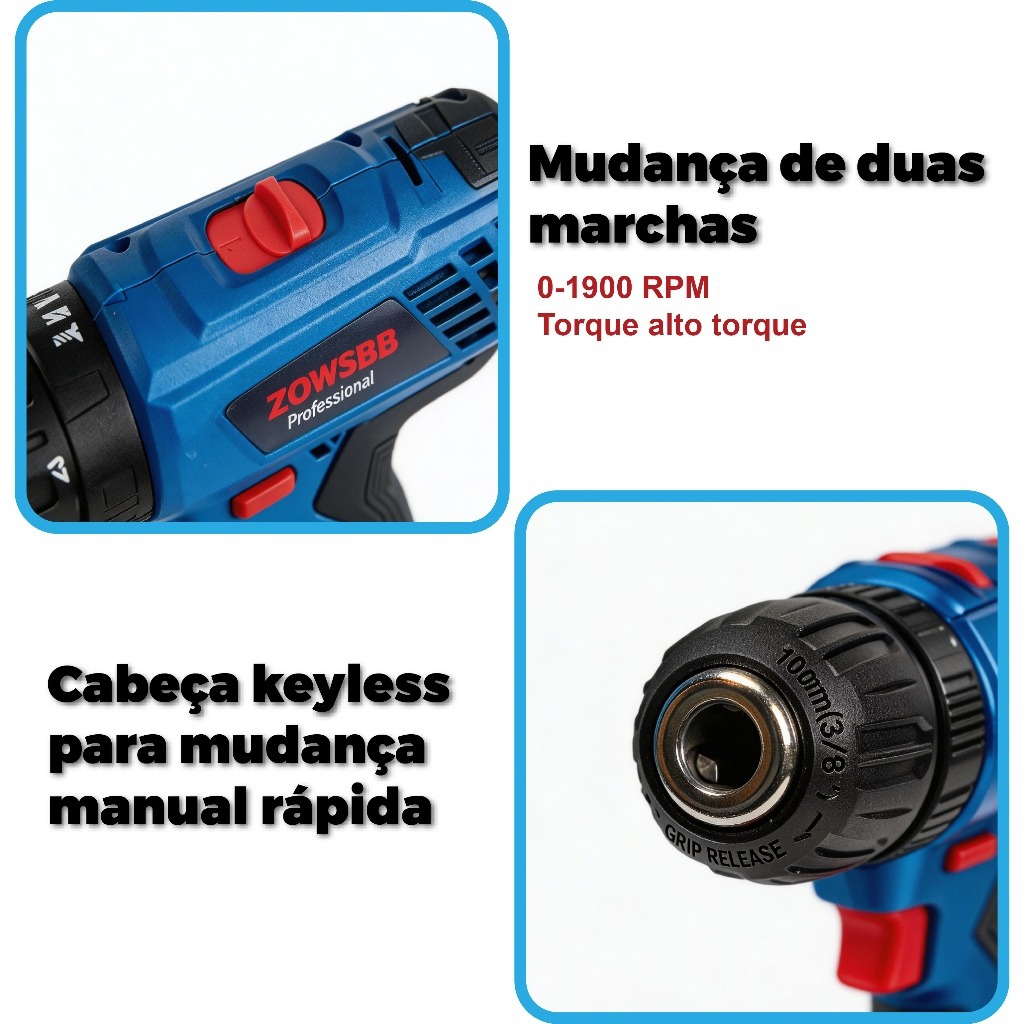 Parafusadeira Furadeira de Impacto 48V 2 Baterias Profissional