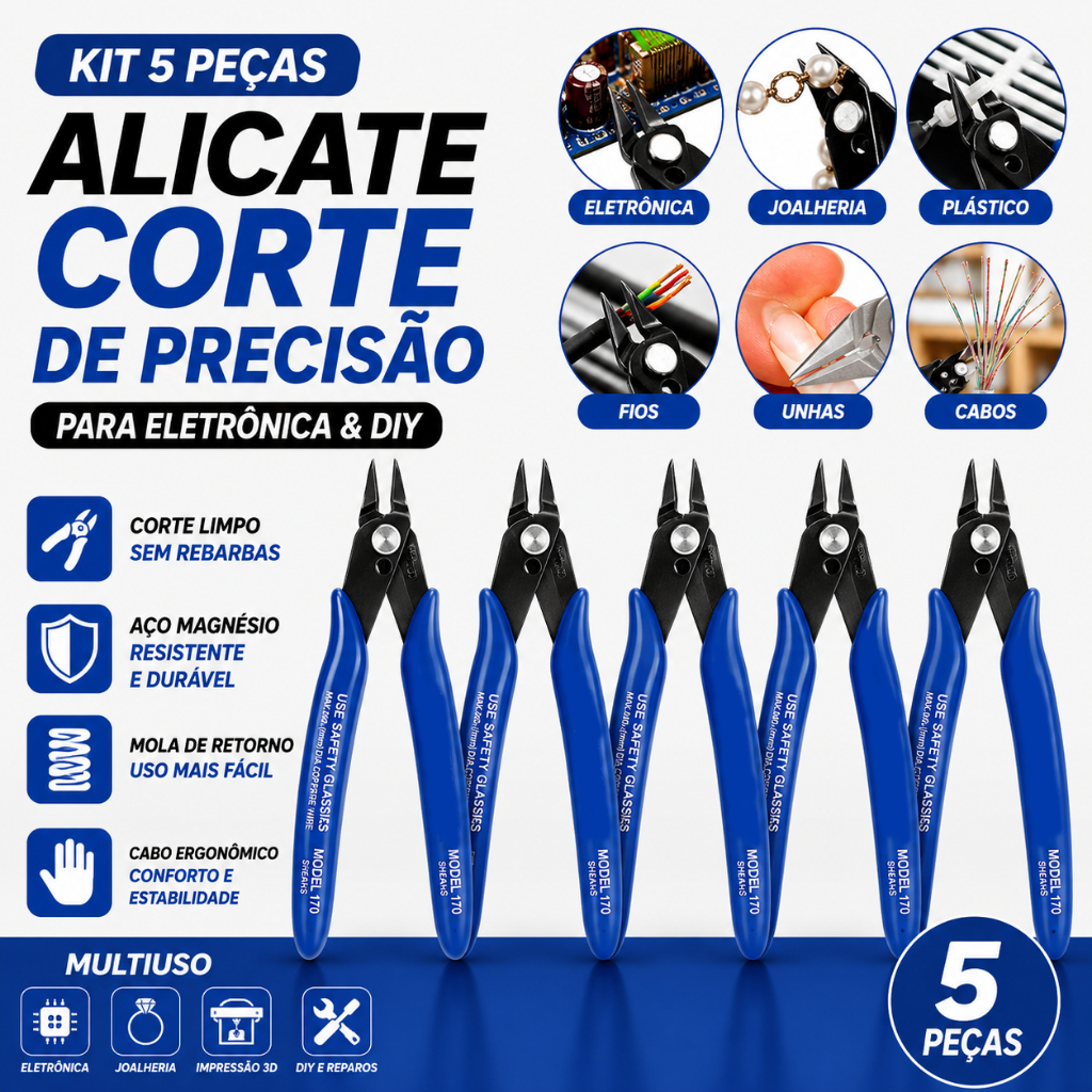 Kit com 5 alicates de corte de precisão