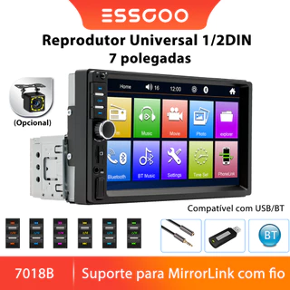 ESSGOO 1/2 Din Rádio De Áudio Estéreo Do Carro Bluetooth 7 " HD 1Din 7 Polegada Monitor Tela Toque MP5 Player TF FM USB