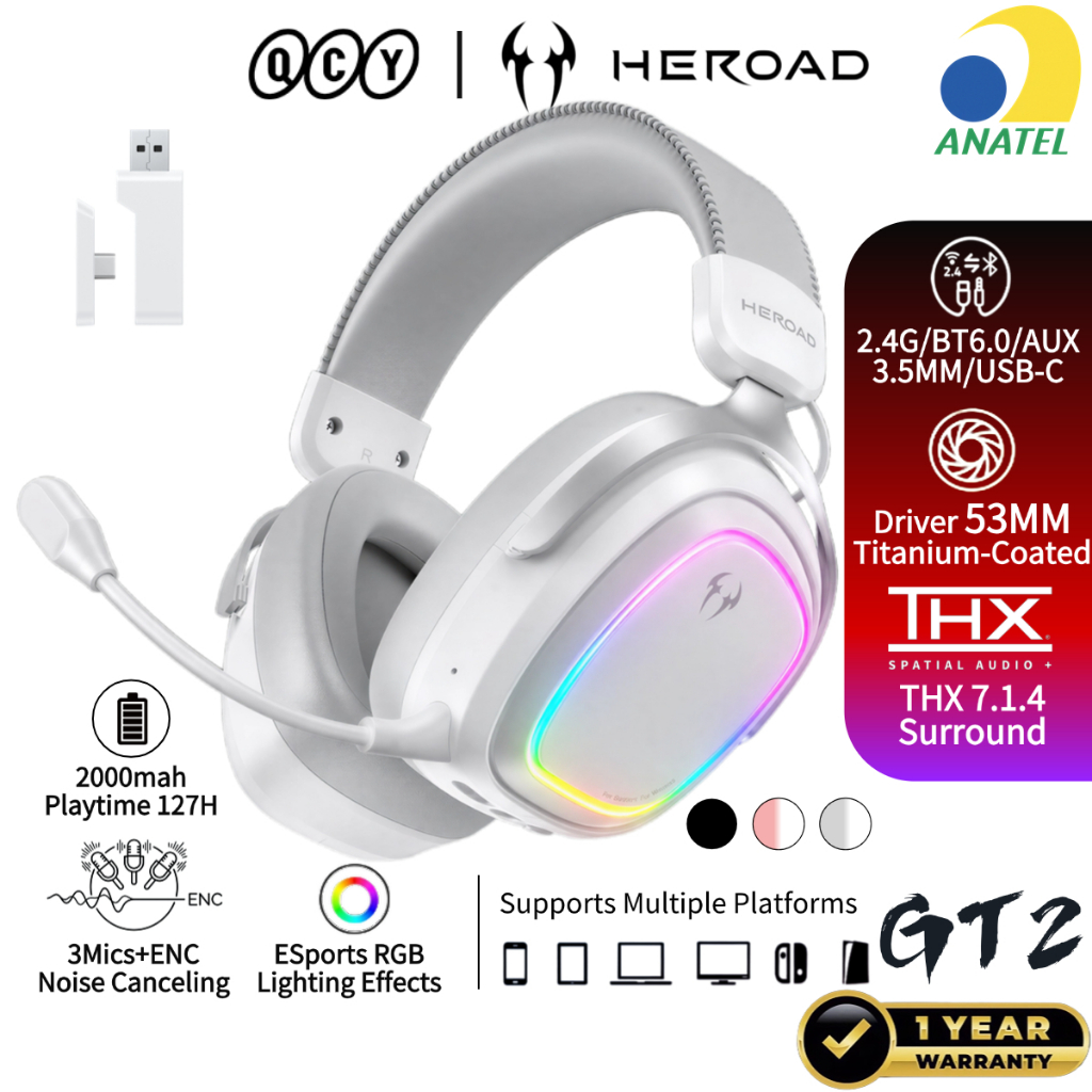 QCY Headset Gamer Sem Fio HEROAD GT2