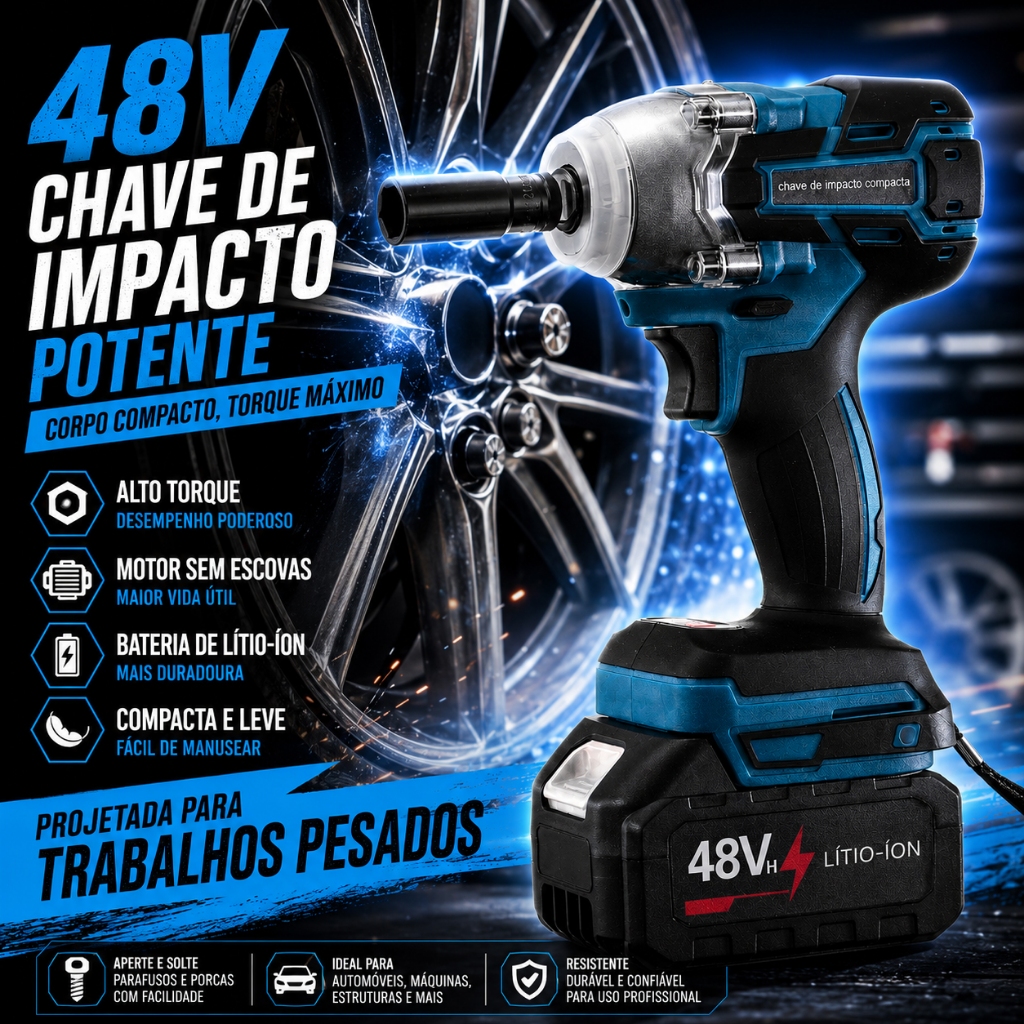 CreaCure ３点セット Chave De Impacto Sem Fio 48V,Conjunto Completo 3 Em 1, Inclui Duas