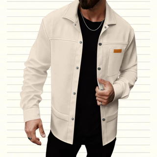 Jaqueta masculina de manga comprida, tecido xadrez Waffle, botões de Metal, vários bolsos, jaqueta Casual, estilo outono