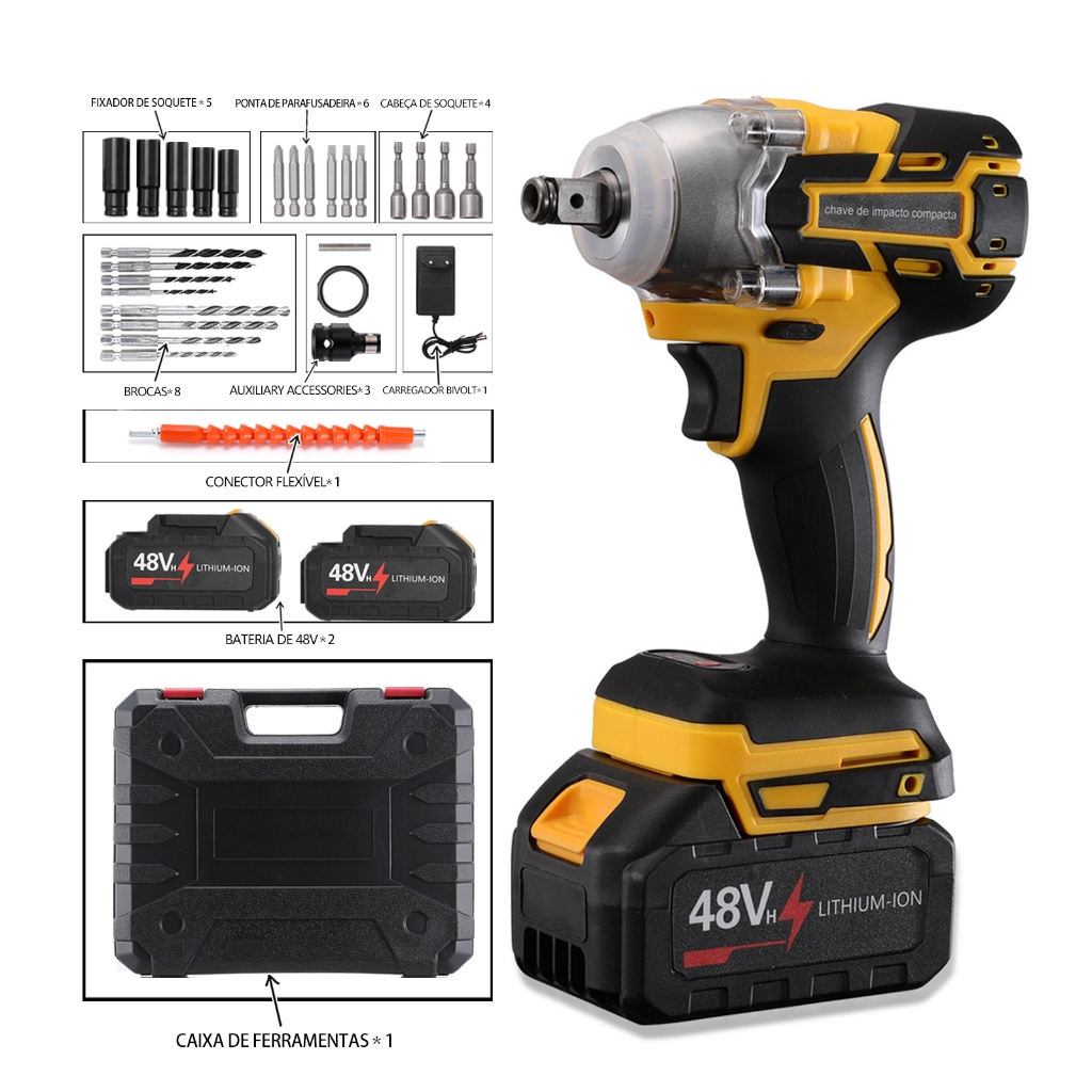 UniversalPowers 3点セット Chave De Impacto Sem Fio 48V,Conjunto Completo 3 Em 1, Inclui Duas