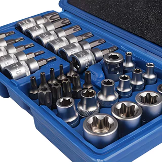 Conjunto de 34 peças de soquete Torx, 1/4 e 3/8 de polegada macho/fêmea, broca de aço