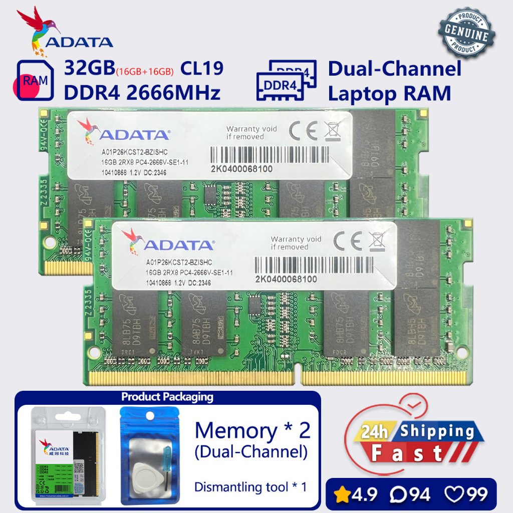 ADATA DDR4 2666 32GB(16GBx2) SODIMM メモリー ADATA 16GB 32GB DDR4 2666 mhz Memória De Canal Duplo laptop SODIMM