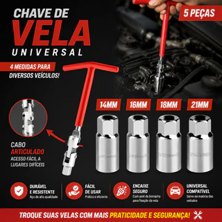 Kit 3/5 peças Chave De Vela Articulada 14/16/18/21mm Automotiva Veicular