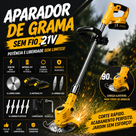 Roçadeira Aparador De Gramas Profissional 21v Duas Baterias 2000W 12000RPM