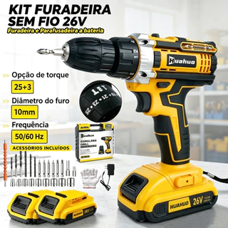Parafusadeira e Furadeira 26V Recarregável com 2 OU 1 Baterias Maleta Kit Completo Bivolt Uso Doméstico e Profissional~~