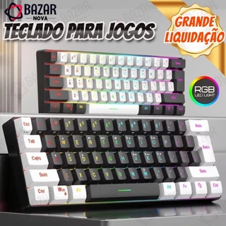 Teclado para jogos com fio 61-Key RGB Backlight Mini Compact USB-C Cabo de alimentação plugável