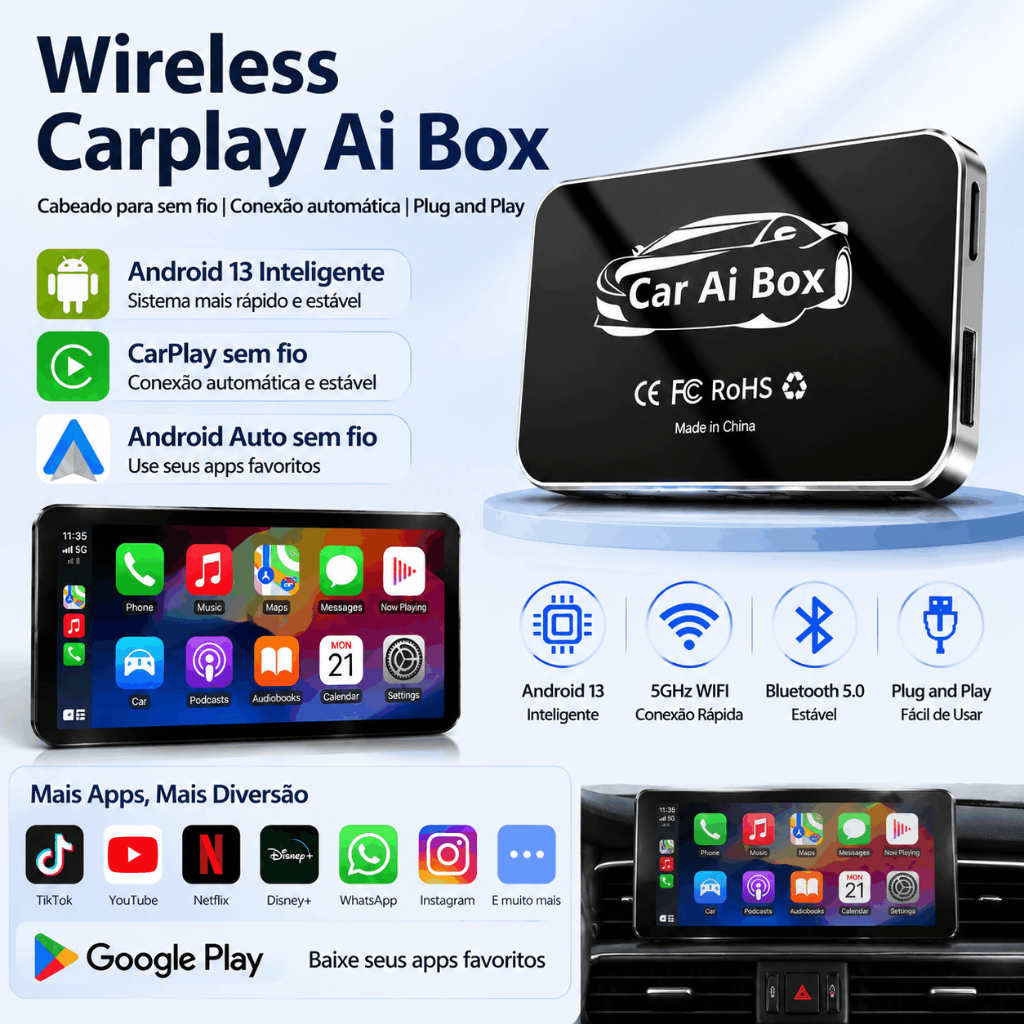 CarPlay AI Box Adaptador Sem Fio Android Caixa Para Apple | Shopee