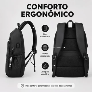 Mochila Executiva Unissex para Notebook com USB Grande Capacidade Costas Acolchoadas para Trabalho Viagem Faculdade
