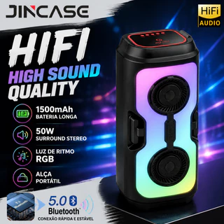 Caixa de som Bluetooth Portátil Com Led RGB Portátil FM USB TWS 50W Para Praia, Festa ou Viagem 1500mah Potente