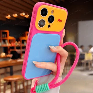 Capa De Telefone Fosca Dopamina Contrastante Com Cordão Compatível IPhone 17 16 15 14 13 Pro Max Grande Viewport Anti
