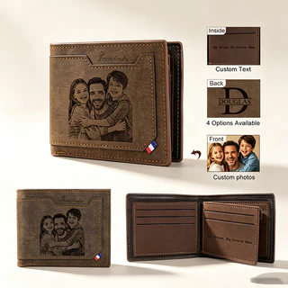 Carteira Vintage De Moda Personalizada, Texto Fotográfico Personalizado, Couro Durável, Dia Dos Pais, Marido, Pai