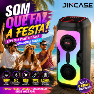 Caixa de som Bluetooth Portátil Longa Duração Com Led RGB Portátil FM USB TWS 50W Para Praia, Festa ou Viagem